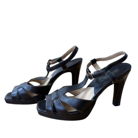 Michael Kors Black Leather Platform Open Toe T-strap Sandals Size 8M 90's Y2K - Picture 1 of 14
